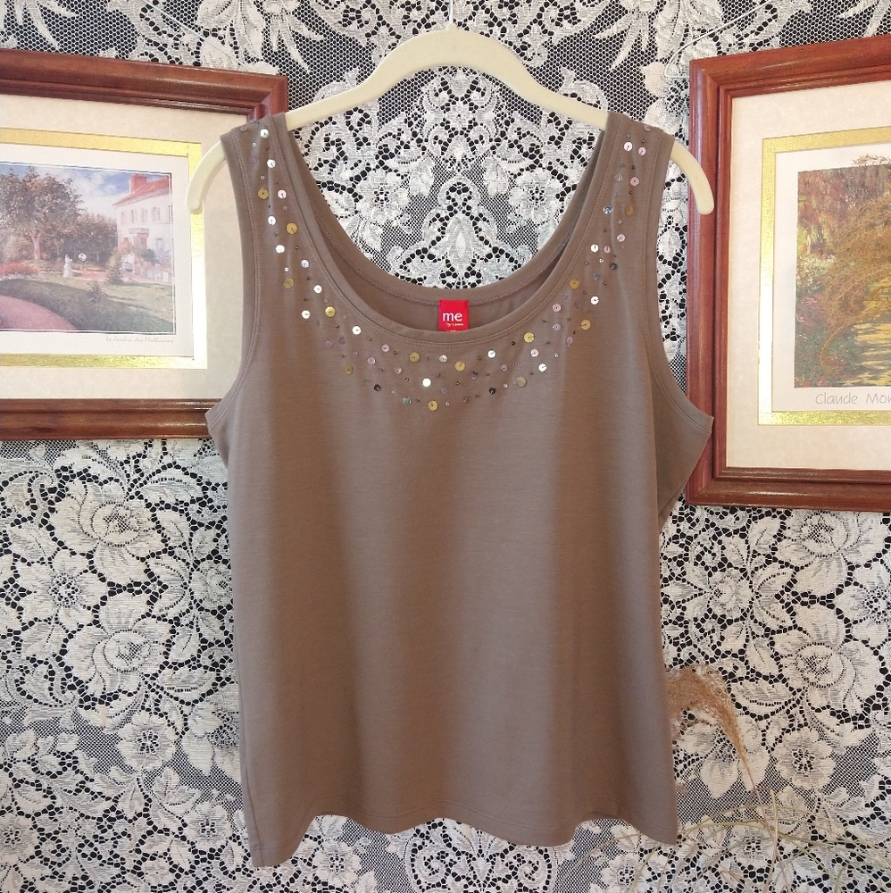 me by EMME brown tank top with sequins sleeveless